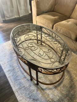 Oval Iron and Glass Coffee Table