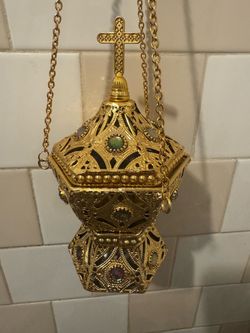 Gold Filigree Church Hanging Censer with Cross