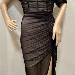 Fashion Nova Off Shoulders Ruched Black Nude Mesh Party Club Cocktail Dress New With Tags