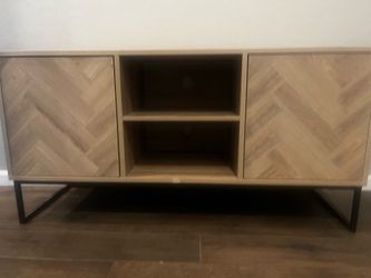 Modern wood herringbone media console-tv stand