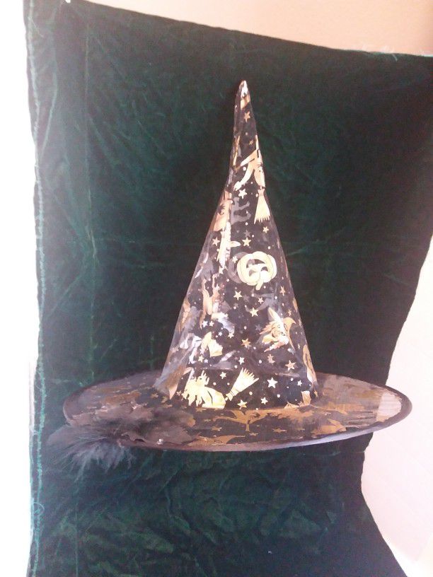 Halloween Stuff 15" BLACK And GOLD Witch Hat See Through Material(FREE LOCAL PICK UP)