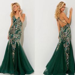 New With Tags Jasz Couture Beaded & Sequin Open Back Mermaid Prom Dress & Formal Dress $159
