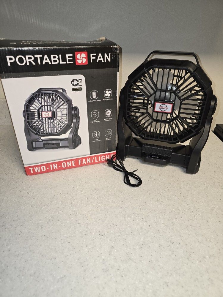 Portable Camping Fan Rechargeable with LED Lantern - 20000mAh Cordless Battery Powered Fan 4 Speed Quiet USB Table Desk Fan Battery Operated