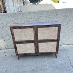 Shoe Cabinet with Flip Drawers - Rattan Shoe Cabinet Storage for Entryway, Rustic Narrow Hidden Shoe Rack with 4 Drawer, Boho Shoe Organizer Cabinet f