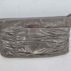 Michael Kors Pleated Leather Metallic Pewter Gray Webster Clutch Purse NO STRAP 