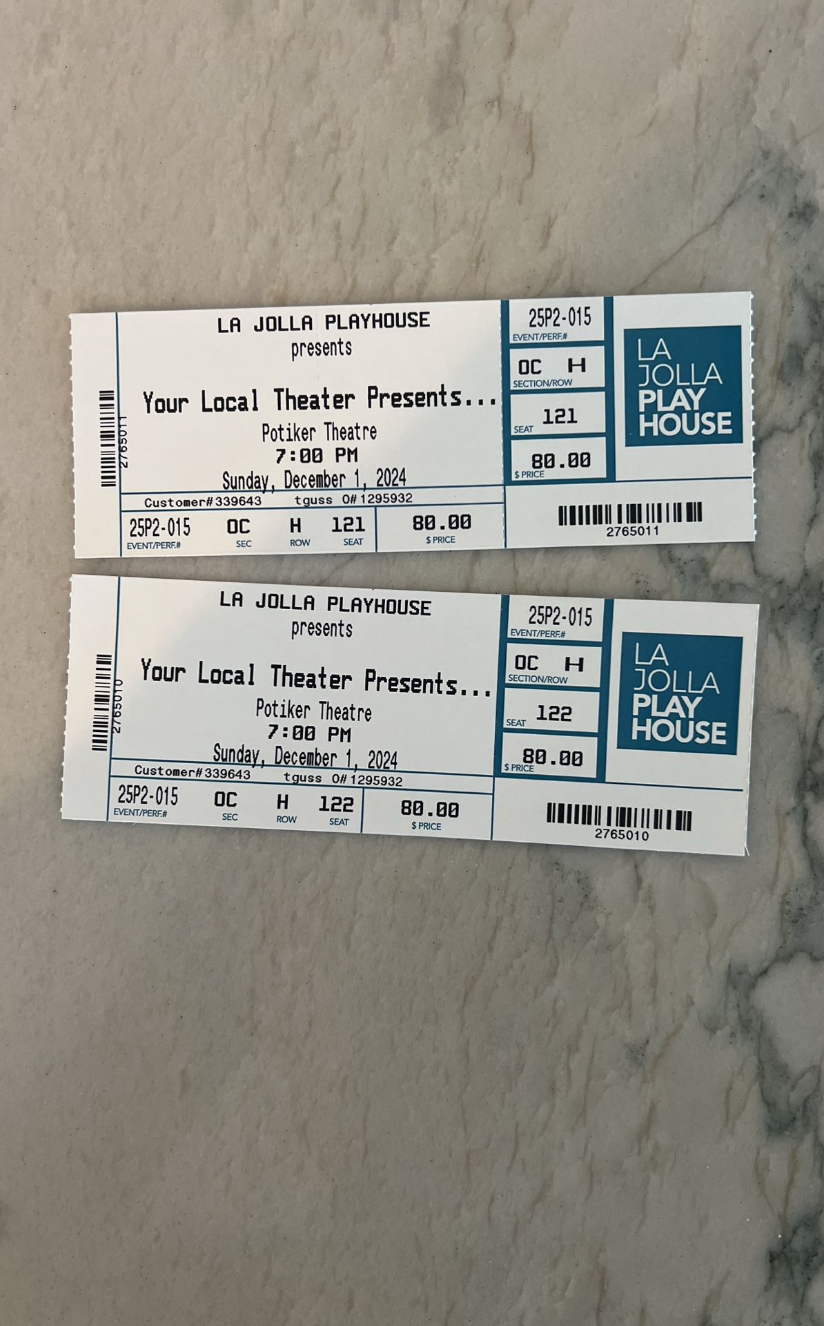 12/01 La Jolla Playhouse Tickets