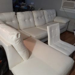 All White Leather Sectional
