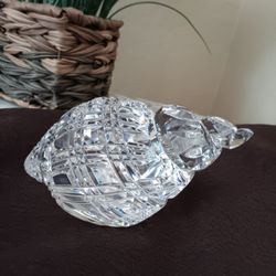 Marked Waterford Crystal Conch Shell Paperweight Clear Fine China Sculpture 5 1/2"x 3"