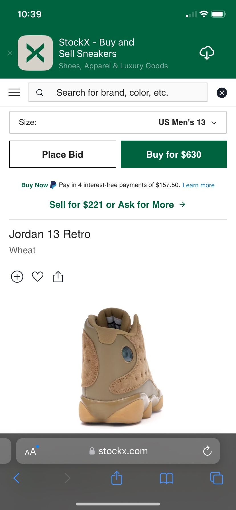 Jordan 13 Wheat Size 12 