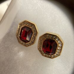 Avon Red Crystal Post Earrings 