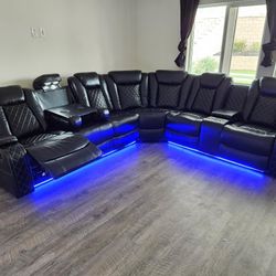 Brand New Sectional 3 Pcs Faux Leather Wireless Charger LED Power Seats $1599