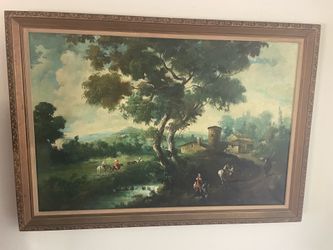 Vintage Landscape Oil Painting - (3 Musketeers and the Castle)