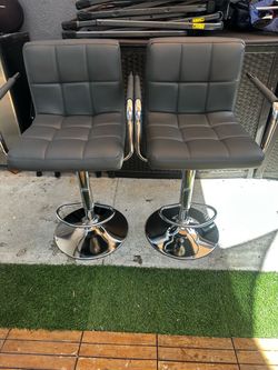 Alden Design Height Adjustable Modern Faux Leather Bar Stools Swivel Chairs, Set of 2, Dark Gray
