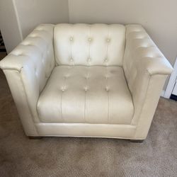 White Tufted Accent Chair + Loveseat Set 