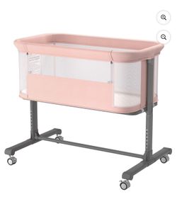 Bedside Bassinet for Newborn, 6 Height Adjustable Baby Bassinet with Wheels, Pink brand new in box $55 S52（2）