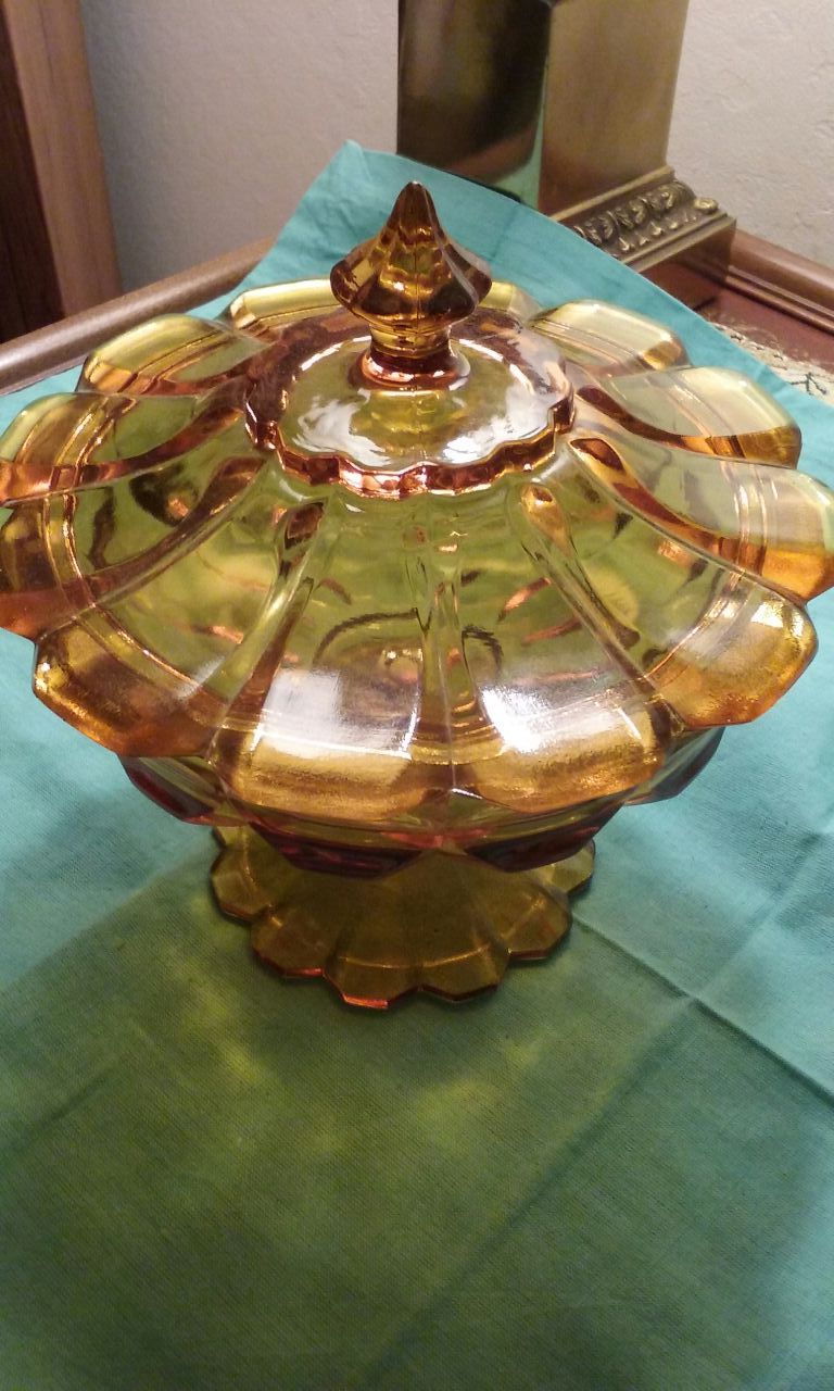 Antique Amber Glass Candy Dish