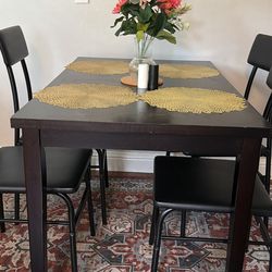 Dark Brown Dining Table 4 Black Chairs