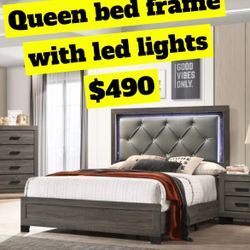 Queen Bed Frame With Led Light ( No Mattress )