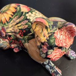 Beautiful Ceramic Floral Decompauge Cat
