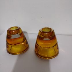 SET OF 2 AMBER GLASS DOME TAPER / VOTIVE - CANDLE HOLDERS 3.5" - P100