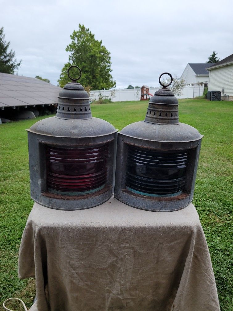 Vintage PERKO Perkins Port Ship Lantern W/ Red n Blue Lens