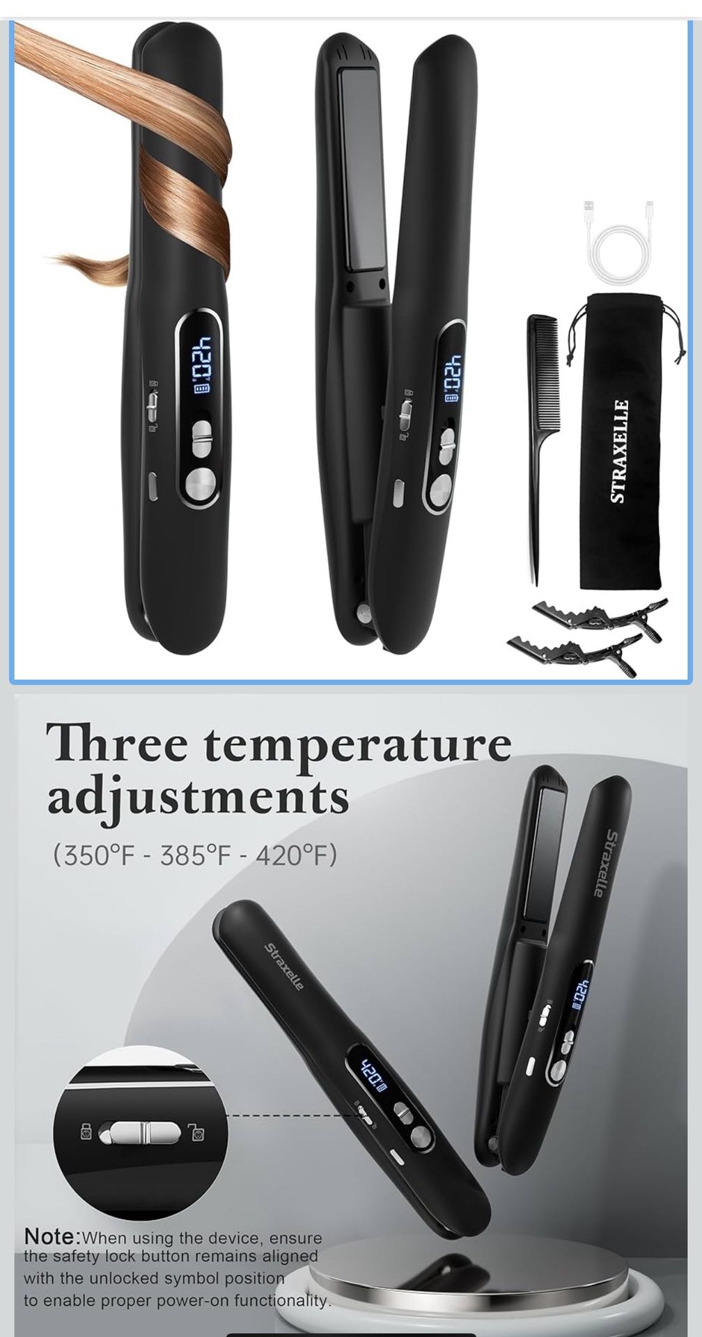 Modesty Travel Flat Iron Cordless, Mini Hair Straightener And Curler