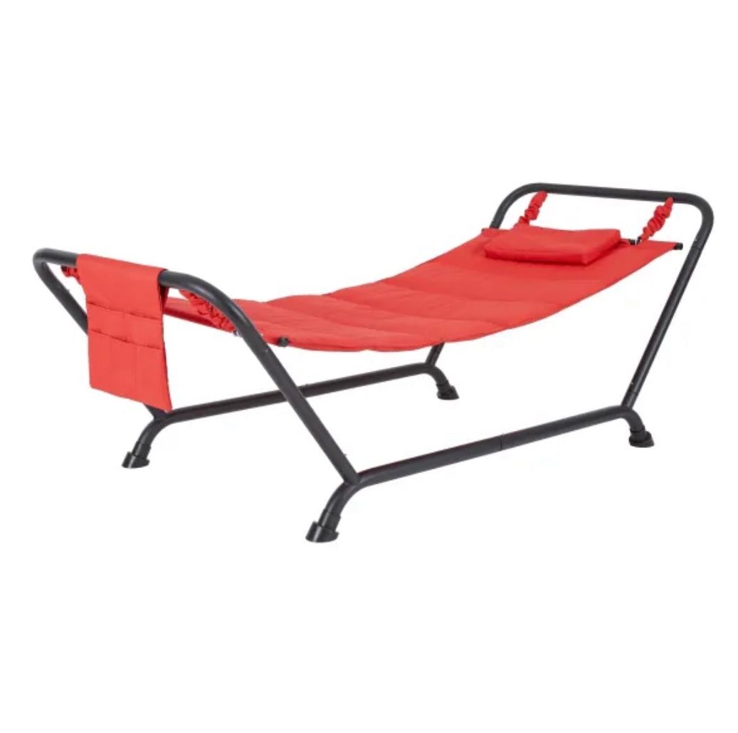 Mainstays Belden Park Polyester Hammock with Stand and Pillow for Outdoor , Red color