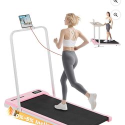 Incline Walking Pad with Handle Bar - Pink
