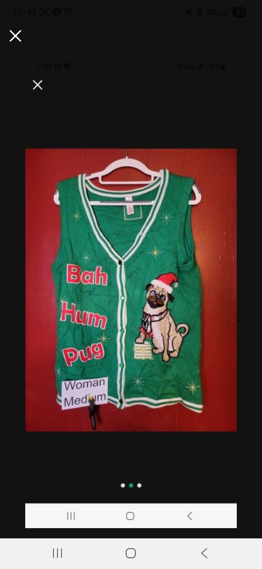Pug Christmas Ugly Vest Med, LG, XL 