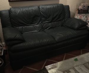 Green Leather Love Seat and Sofa