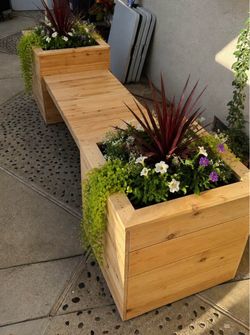 Wood Planter Bench Outdoor Garden Set