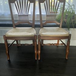 Ethan Allen Solid Wood Rush Seat Dining Chairs – Set of 2