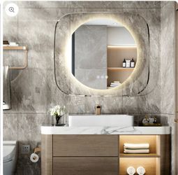 Innovative Lighted Bathroom Mirror with Backlit Clear Glass Frame for Charming Lighting Effects( No Plug)