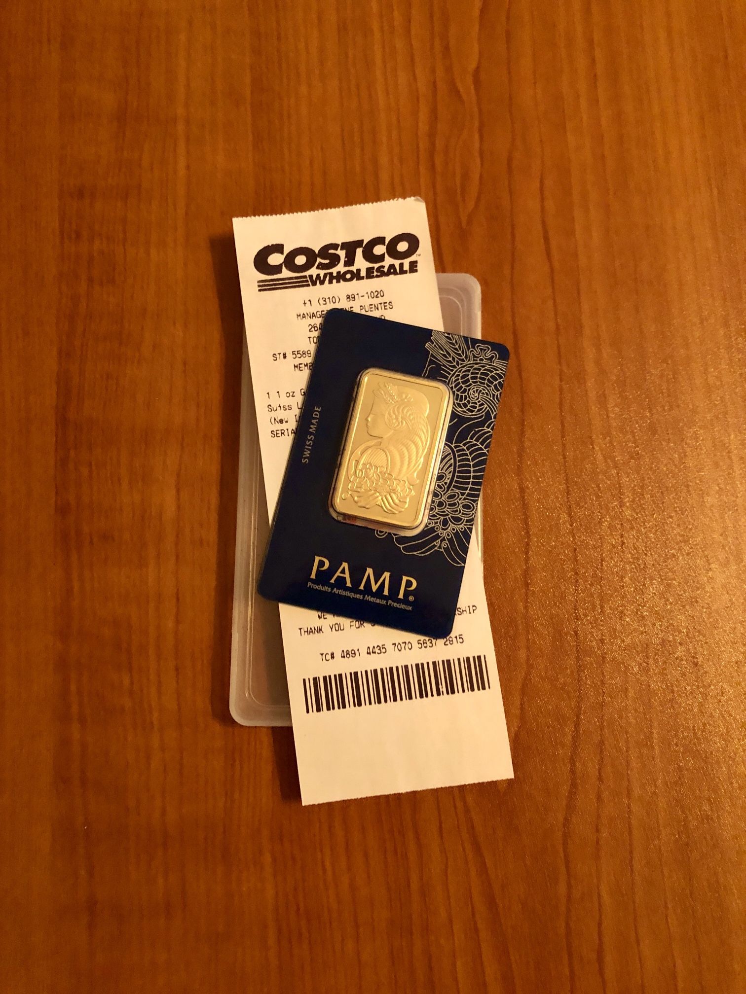 1oz Costco Gold Bar w/ Receipt - PAMP Lady Fortuna