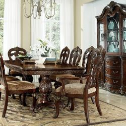 Brand New Cherry Dining Table (46" x 86.5" - 100.5" - 114.5" x 30.5"H) + 6 Chairs + 2 Arm Chairs
