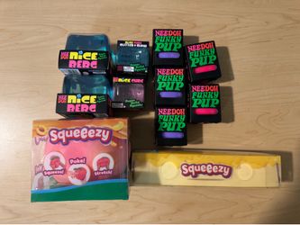 Needoh nice berg, funky pup, glitter glow, nice cube, butter and peach squeeezy