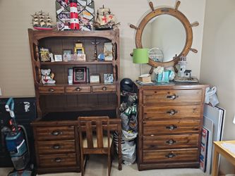 5 Drawer Chest & Desk Hutch,Mirror