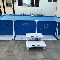 Intex 14x7 Pool With Pump, Solar Heater, Pool Chemicals, Premium Steps, Upgraded Valves, Under Mat, And Cover 