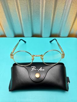 Pro Acme Gold Round Steampunk Glasses Clear Lens with Case