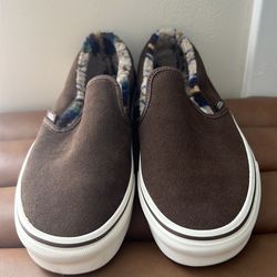 Vans Sherpa Classic Slip-On Shoes in a brown suede