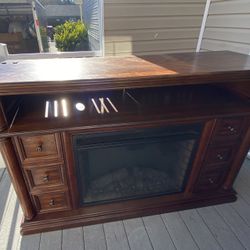 Wood Electric Fireplace TV Stand w/ Remote + Cabinets – $950 OBO