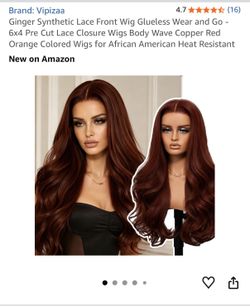 Brand New : Ginger Synthetic Lace Front Wig Glueless Wear
