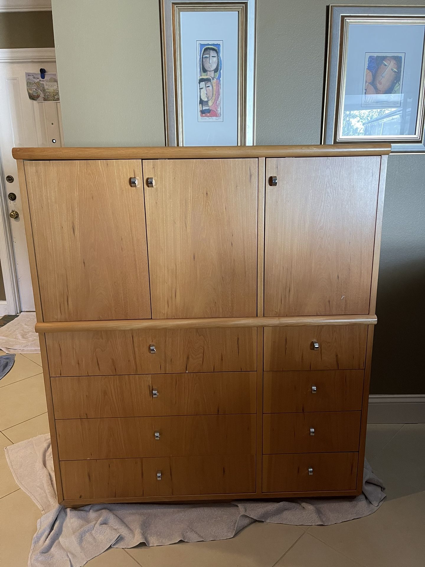 Founders furniture-Mid Century Solid Wood Blonde Pecan Dresser/Cabinet