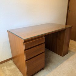 Mid Century Style Wood Desk w/ Glass Top – $150