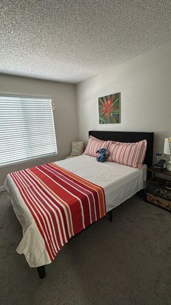 Queen Bed Frame with Upholstered Headboard