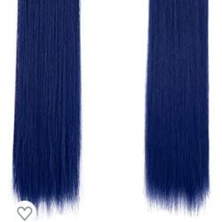 SARLA Colored Clip in Hair Extensions Blue Straight Synthetic Hairpieces 18 Inches for Women Girls 2Pcs H13-18&Blue