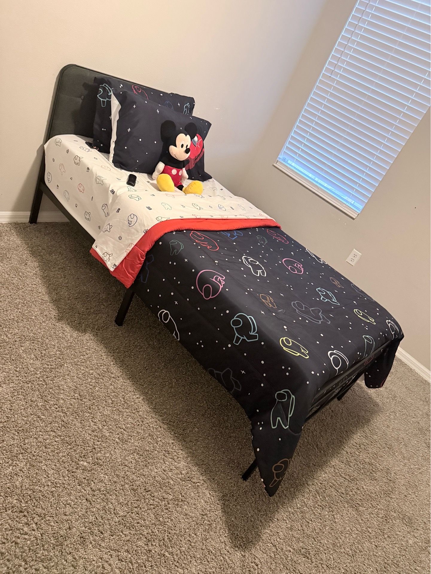 Twin metal bed frame with twin 12 inch mattress