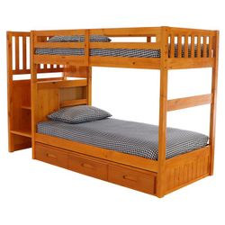 Discovery Twin over twin bunk bed with dresser and drawers.