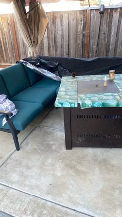 Hardly used Sectional patio couch & fire pit