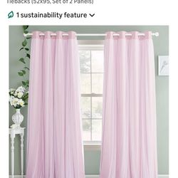 Light Pink Curtains With Sheer Tulle Overlay